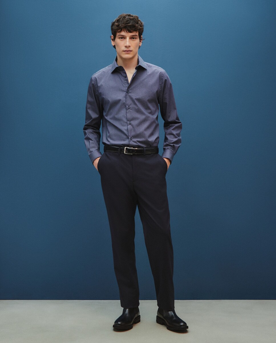 Camisa Formal com Micro Estampado Azul-2