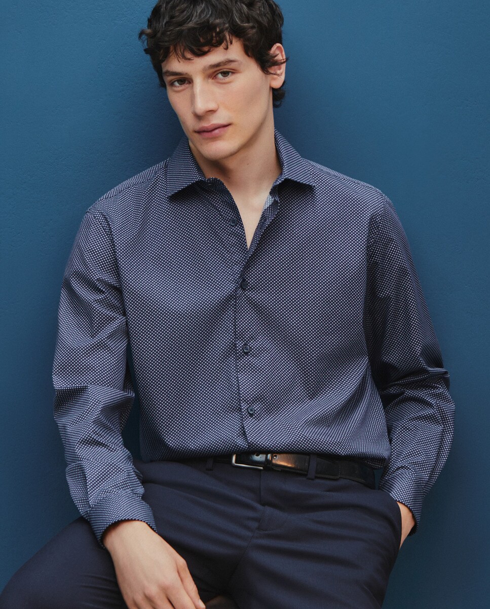 Camisa Formal com Micro Estampado Azul-1