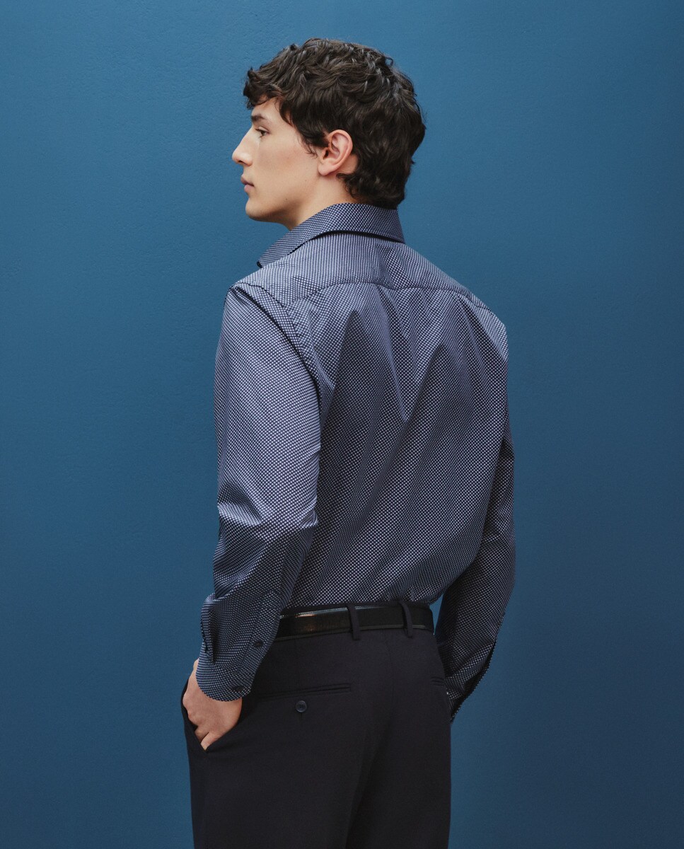 Camisa Formal com Micro Estampado Azul-3