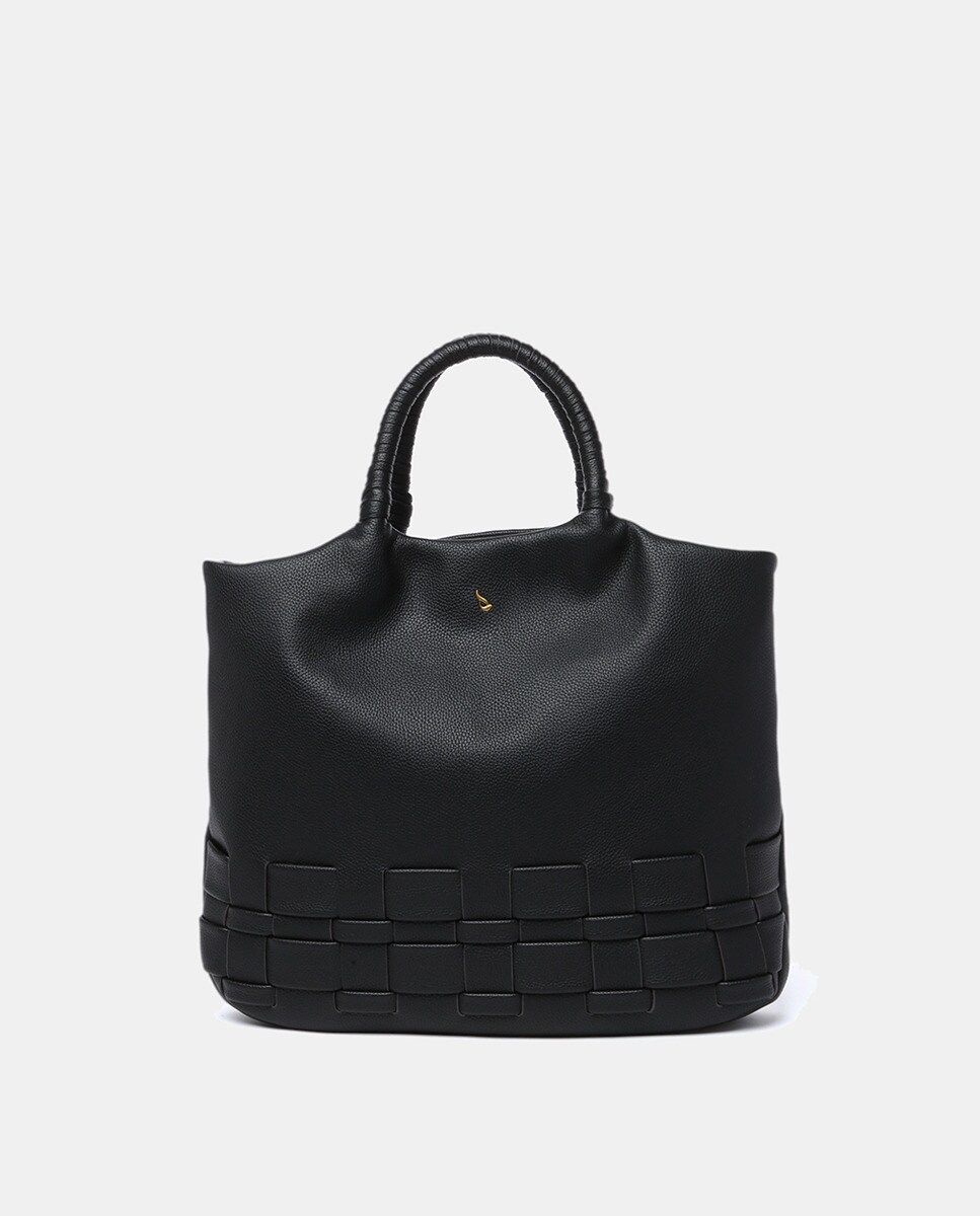 Mala Shopper em Materiais Reciclados Entrançados - Preto Preto-1