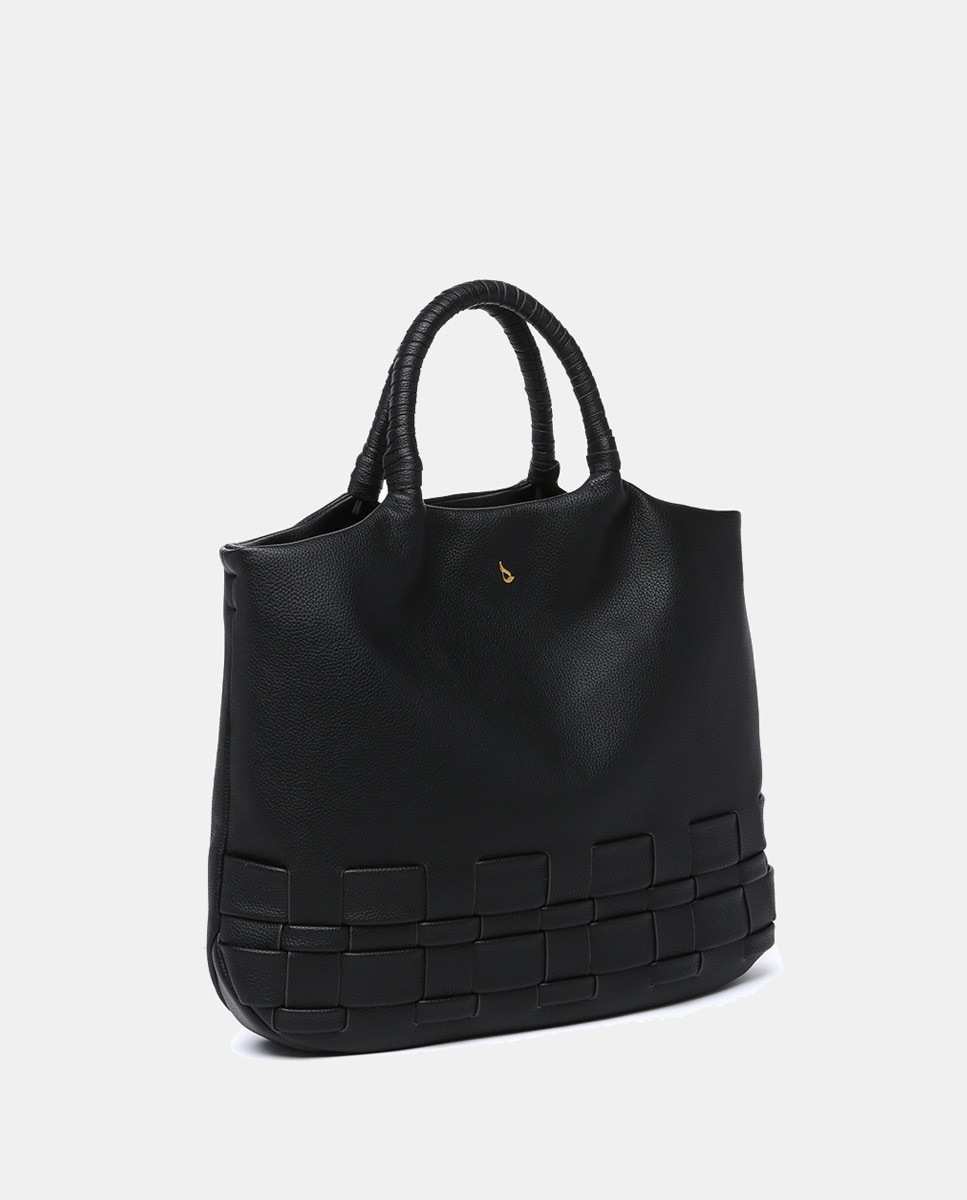 Mala Shopper em Materiais Reciclados Entrançados - Preto Preto-2