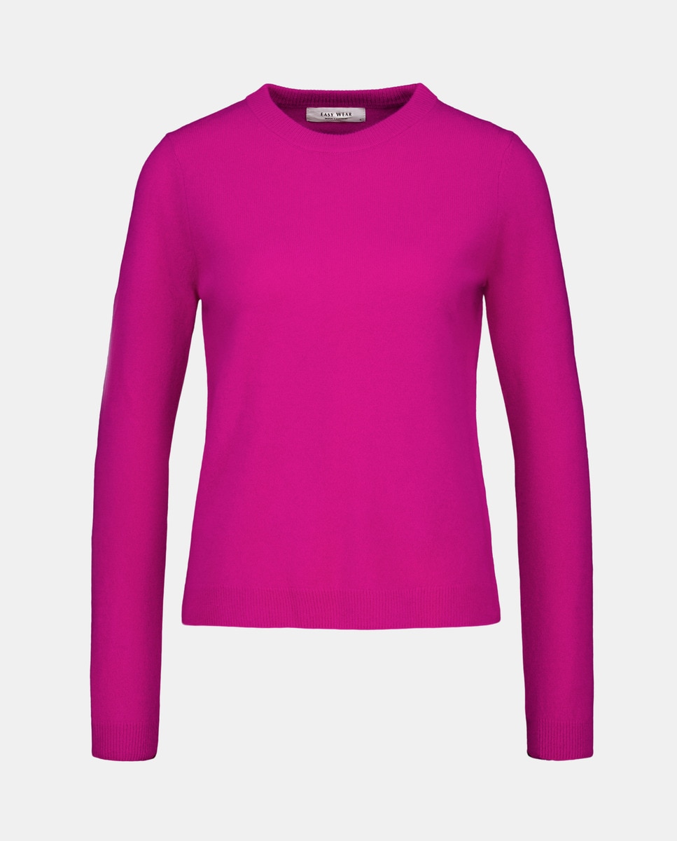 Camisola de Malha com Decote Redondo e em Caxemira Rosa-4
