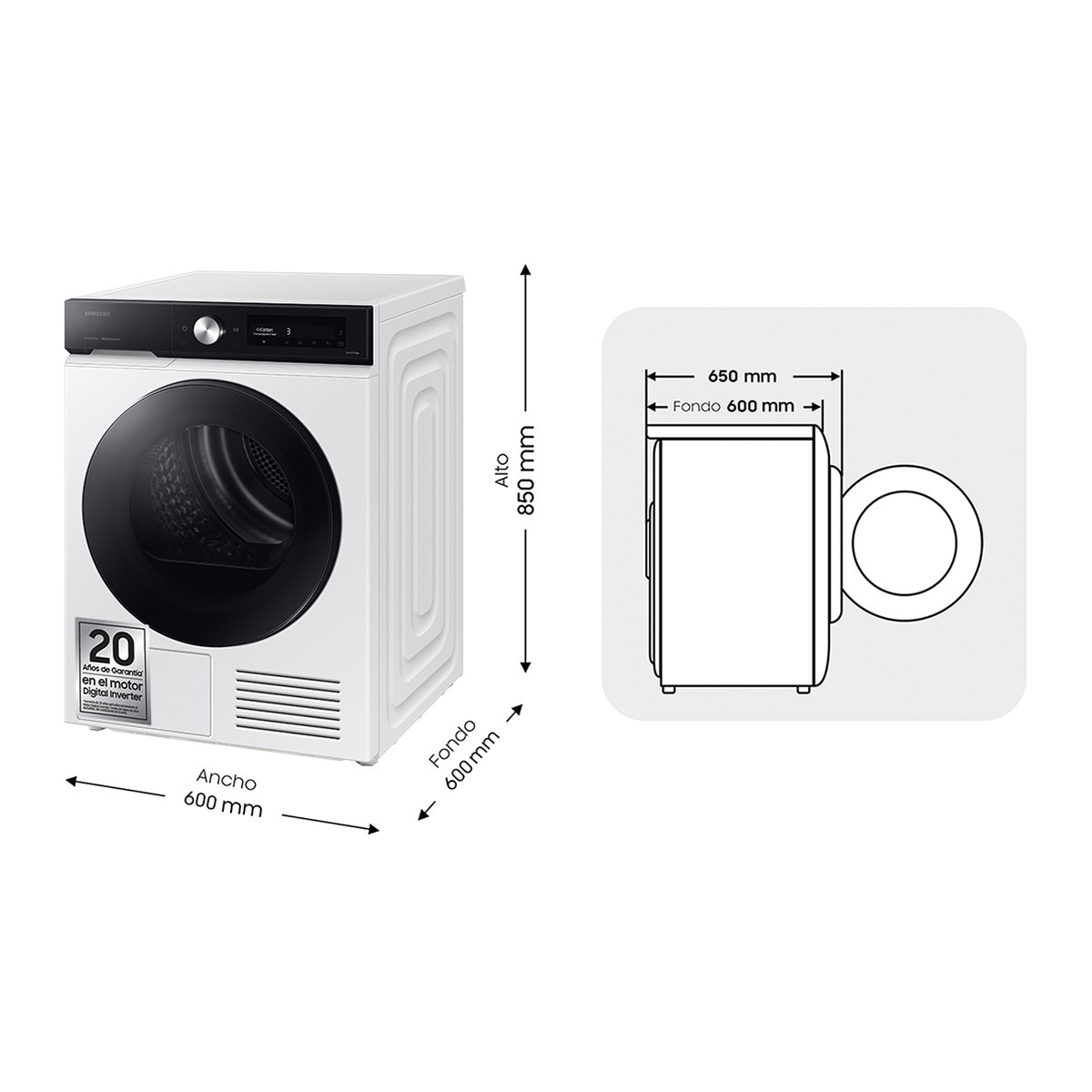 Secadora AI Samsung 9kg QuickDrive™ Clase C Blanca DV90BB7445GES3 Blanco-2
