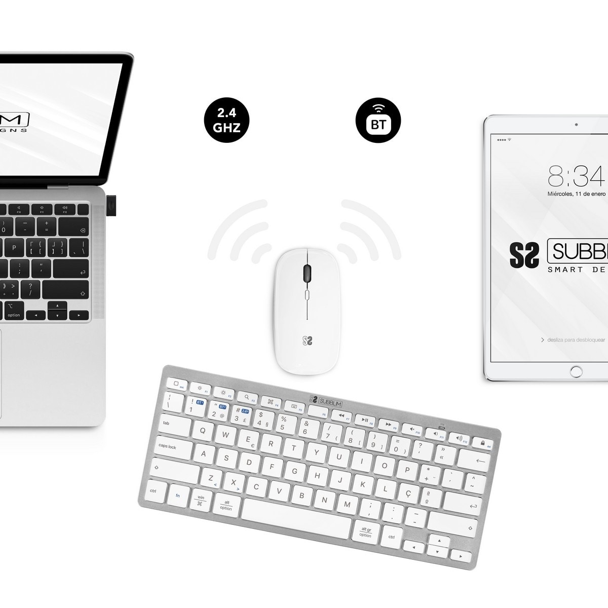 Pack de Rato sem Fios e Teclado PT OCO015 Sublim - Prata 2
