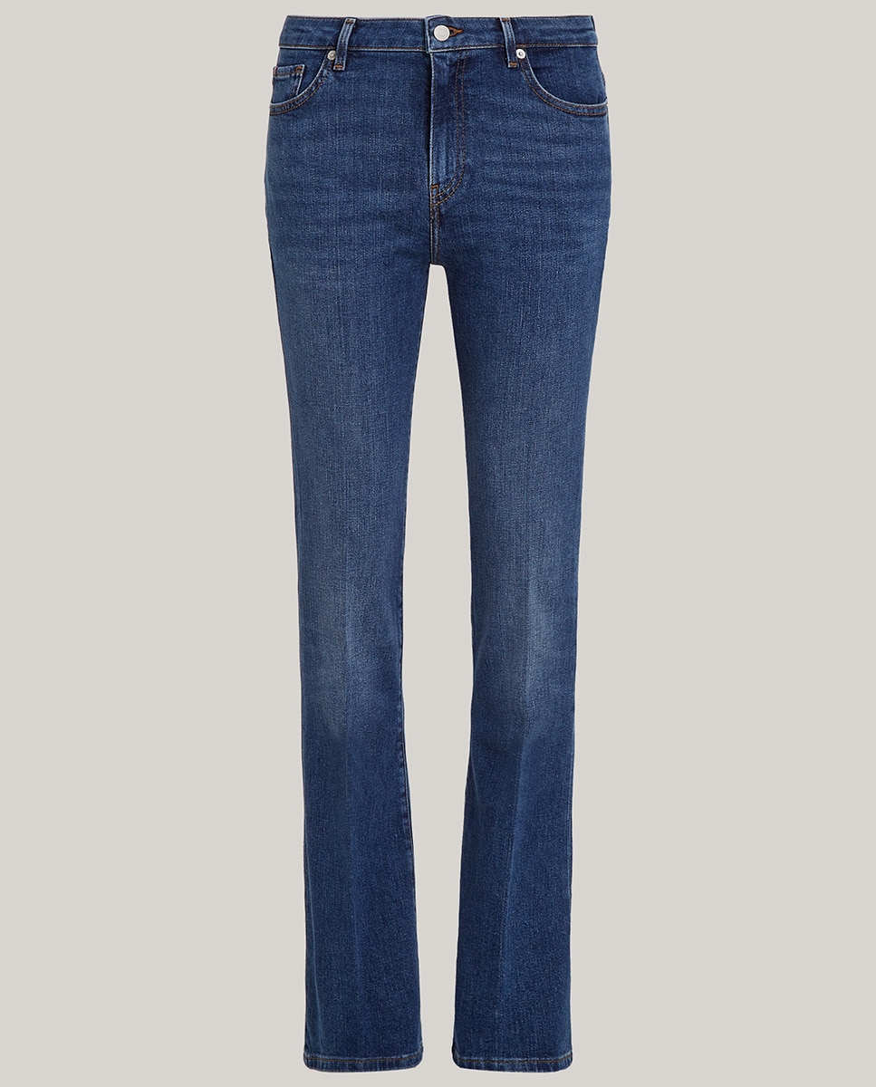 Jeans de Cintura Média e Corte Ligeiramente à Boca de Sino Azul-5