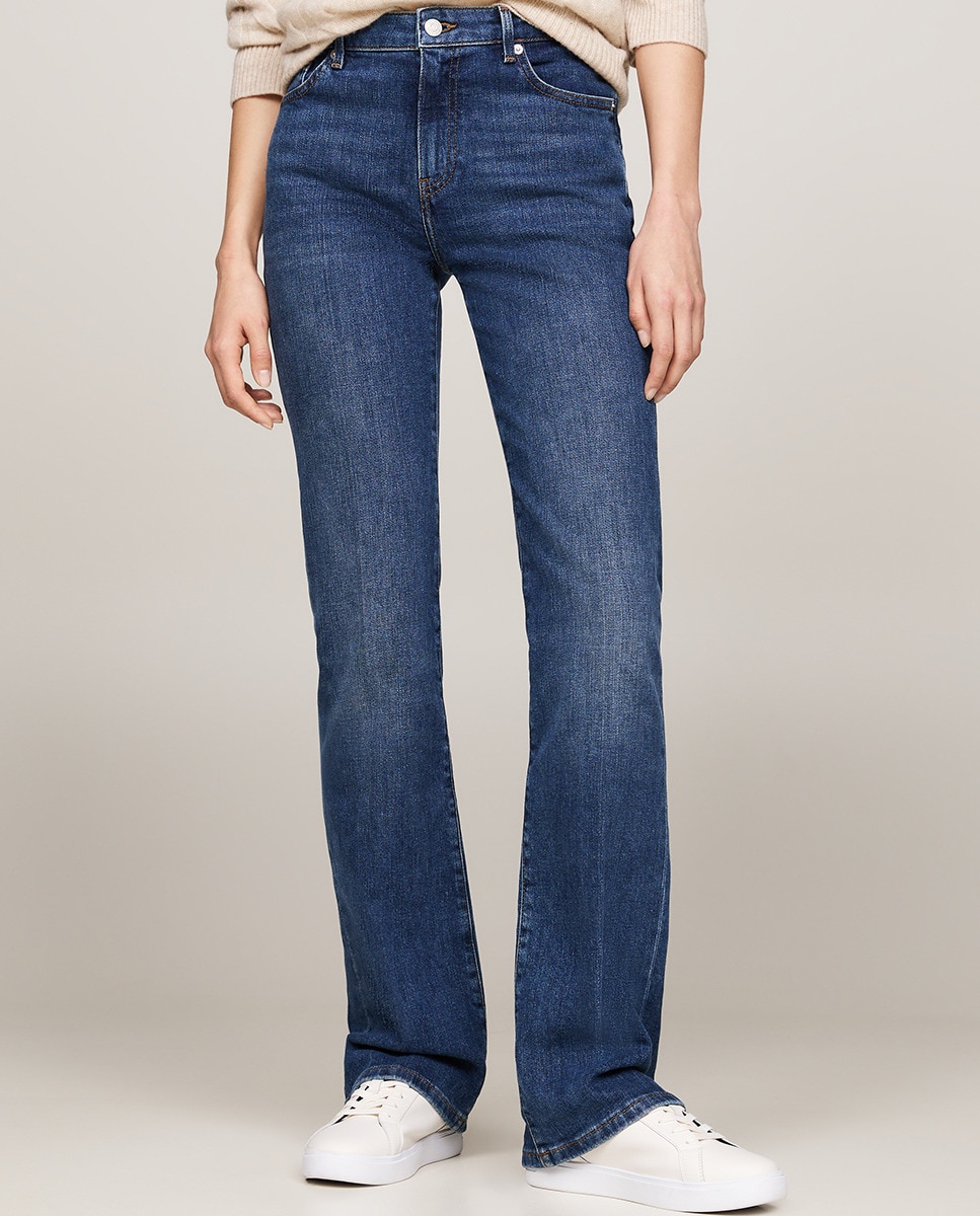 Jeans de Cintura Média e Corte Ligeiramente à Boca de Sino Azul-4