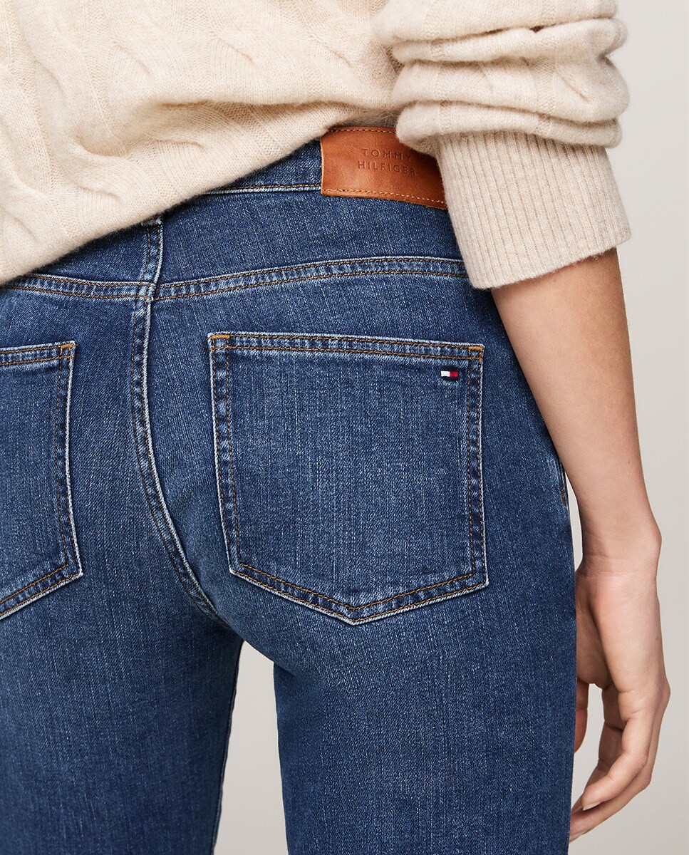 Jeans de Cintura Média e Corte Ligeiramente à Boca de Sino Azul-3