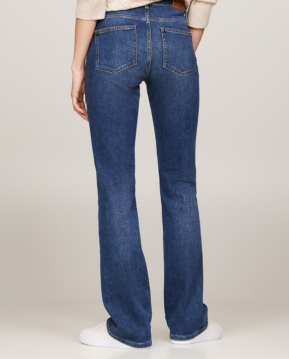 Jeans de Cintura Média e Corte Ligeiramente à Boca de Sino Azul-2