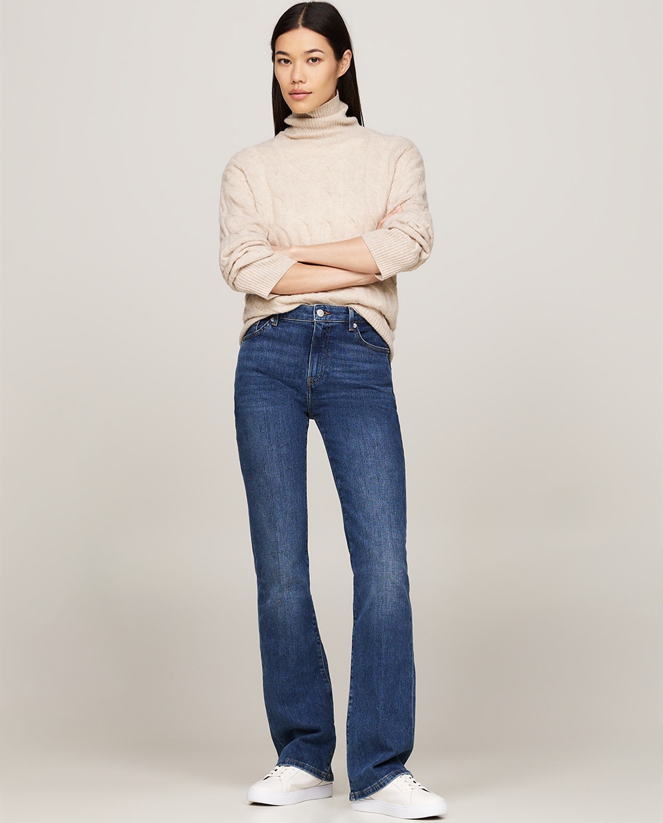 Jeans de Cintura Média e Corte Ligeiramente à Boca de Sino Azul-1