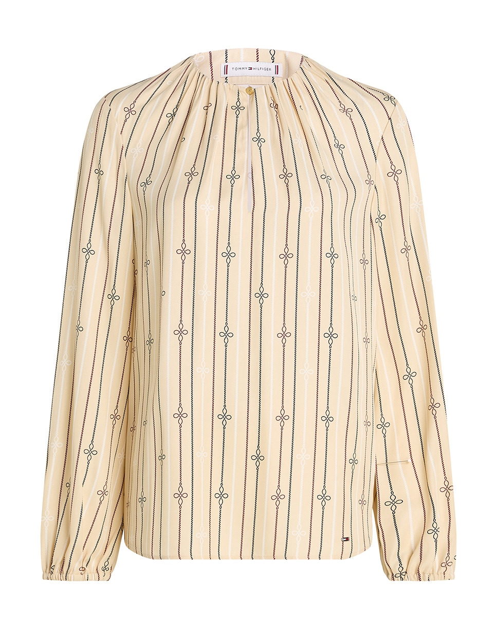 Blusa Fluida com Decote Redondo Bege-1