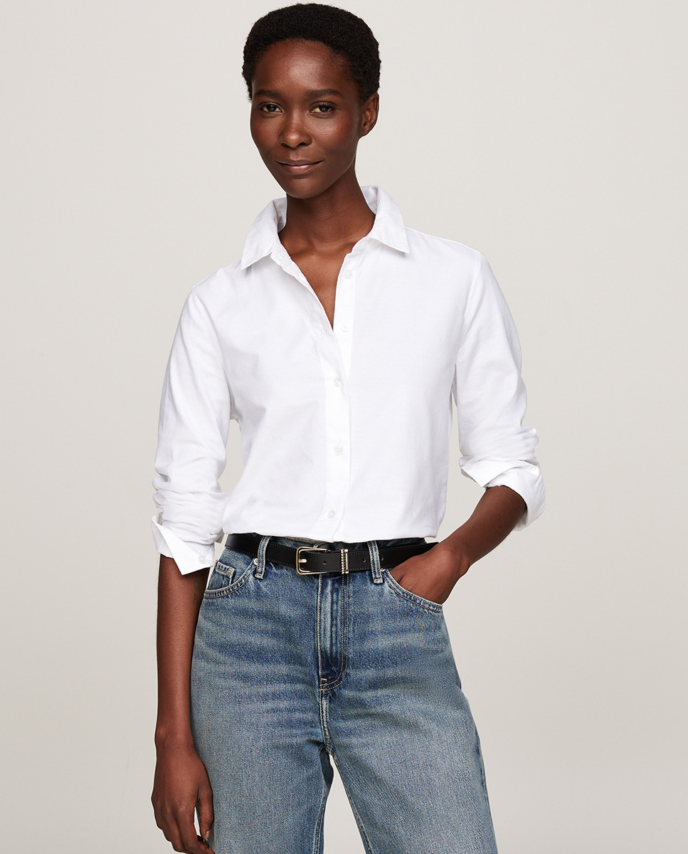 Camisa com Fecho de Botões e Colarinho de Camisa Branco-gelo-1