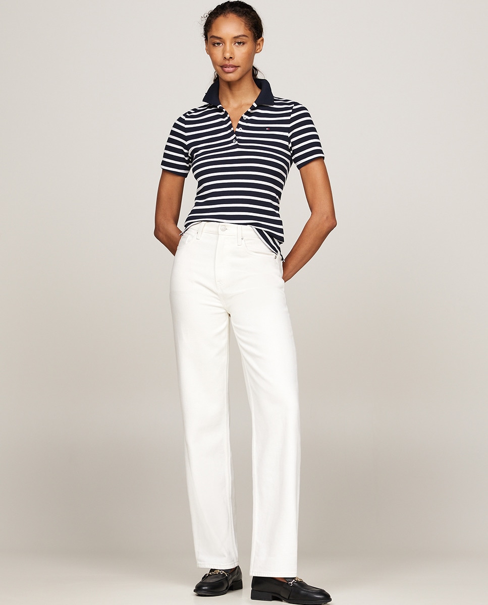 Polo Slim Fit com Manga Curta Azul-marinho-5