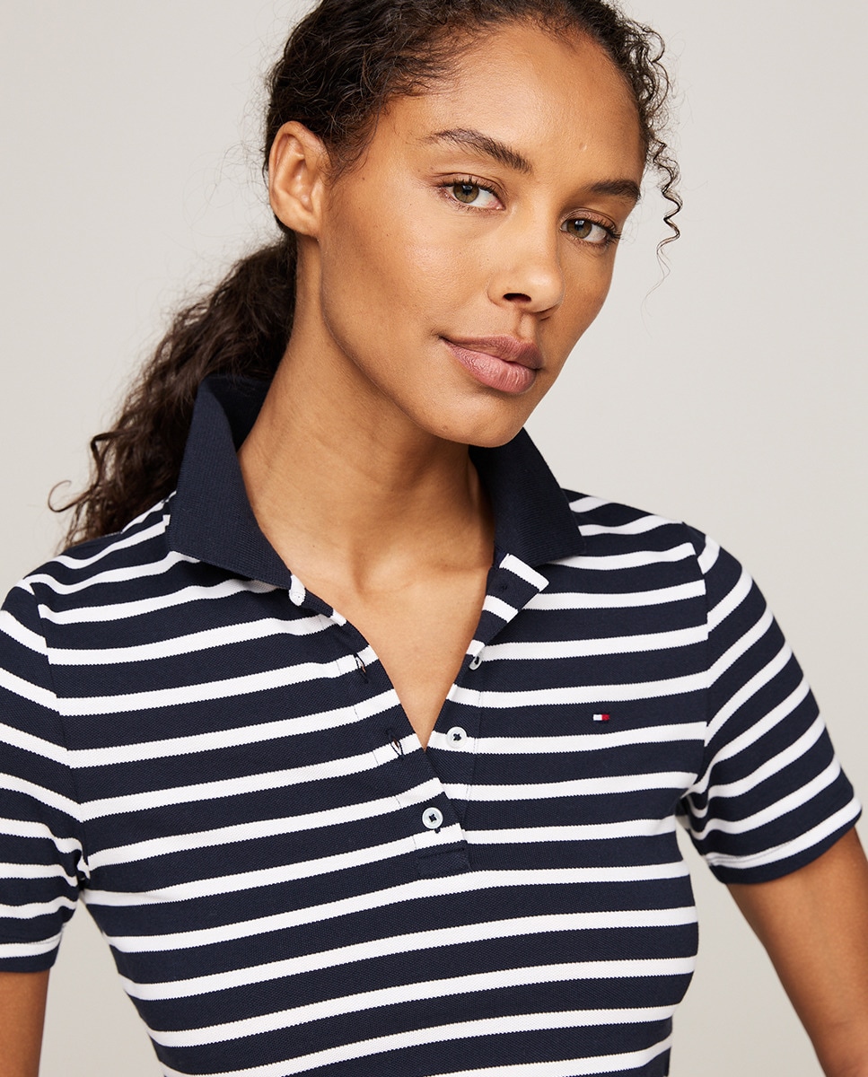 Polo Slim Fit com Manga Curta Azul-marinho-3