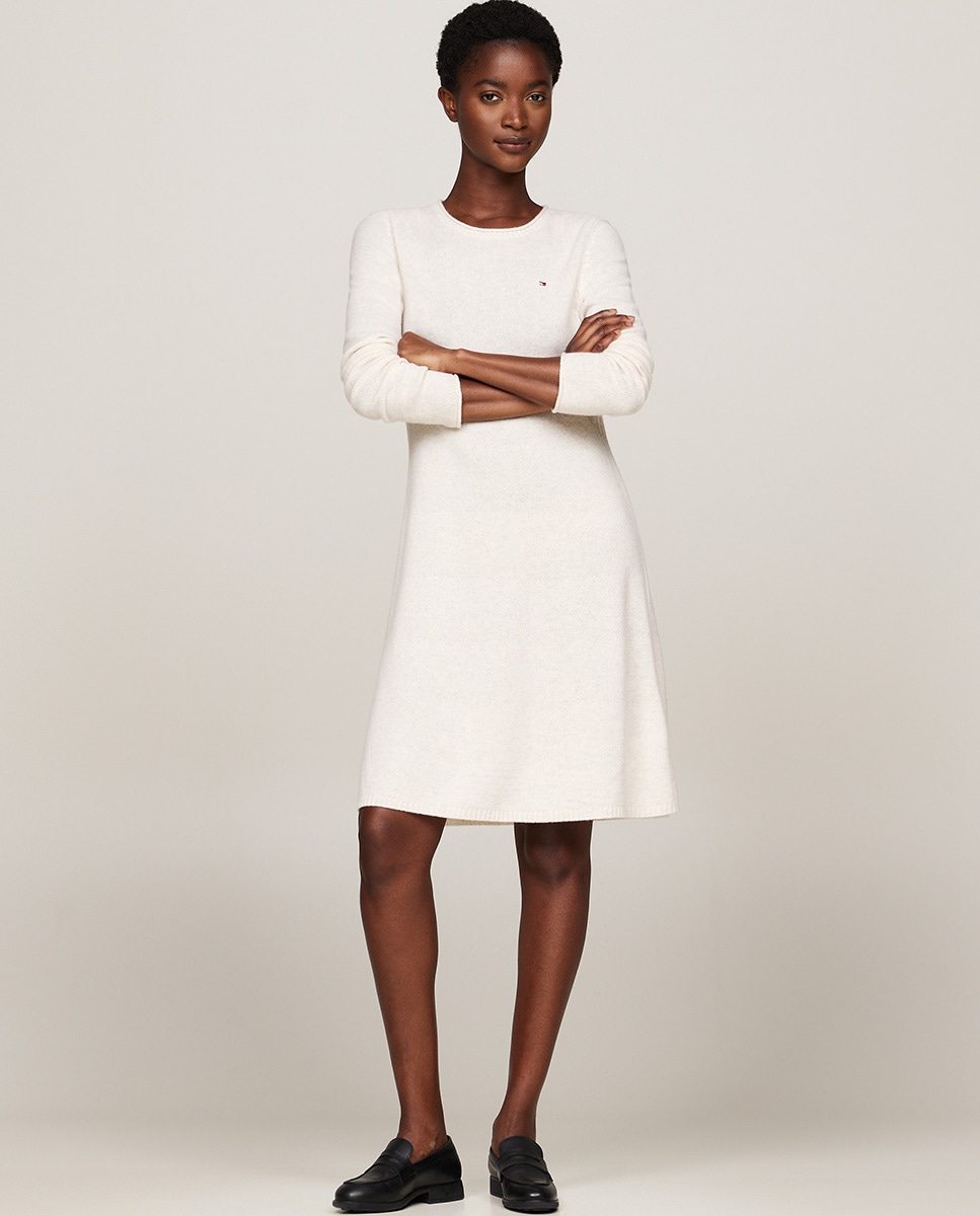 Vestido curto de malha Branco-1