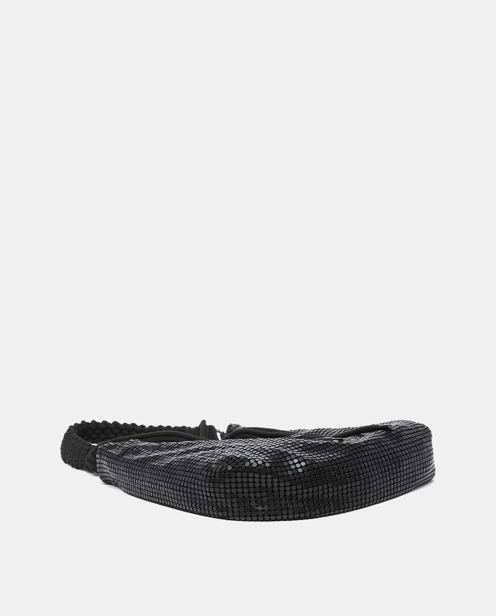 Mala de Ombro com Borlas em Malha Metálica Preto-4