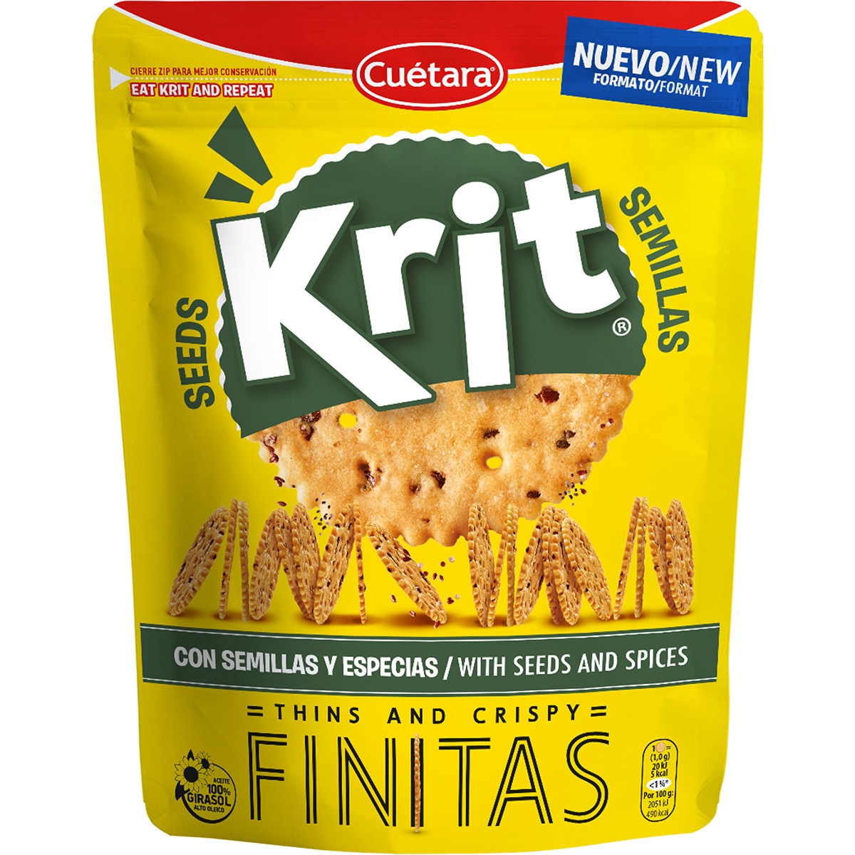 Finitas galletas saladas de aperitivo con semillas de quinoa, chía y lino bolsa 150 g