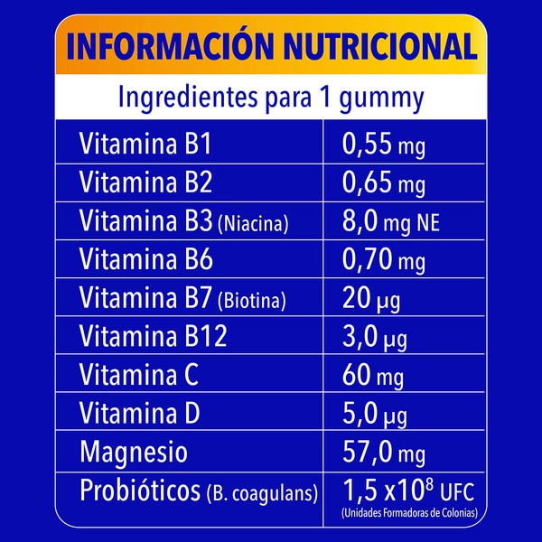 Energy Multivitamine mit Probiotika mit Vitamin B12, C, D und Magnesium Topf 60 Gummies