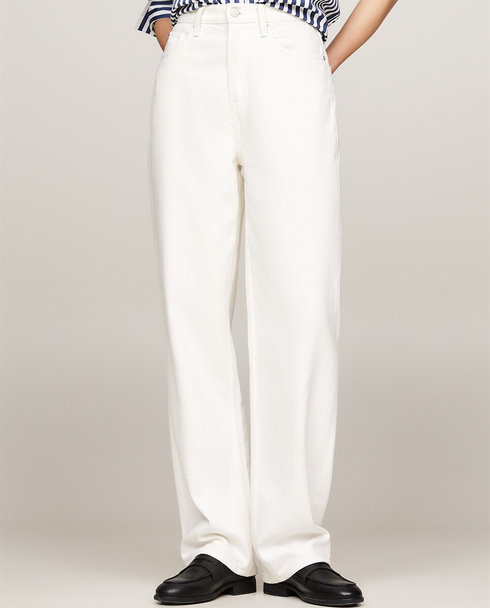 Jeans Relaxed Fit com Cintura Subida Branco-5