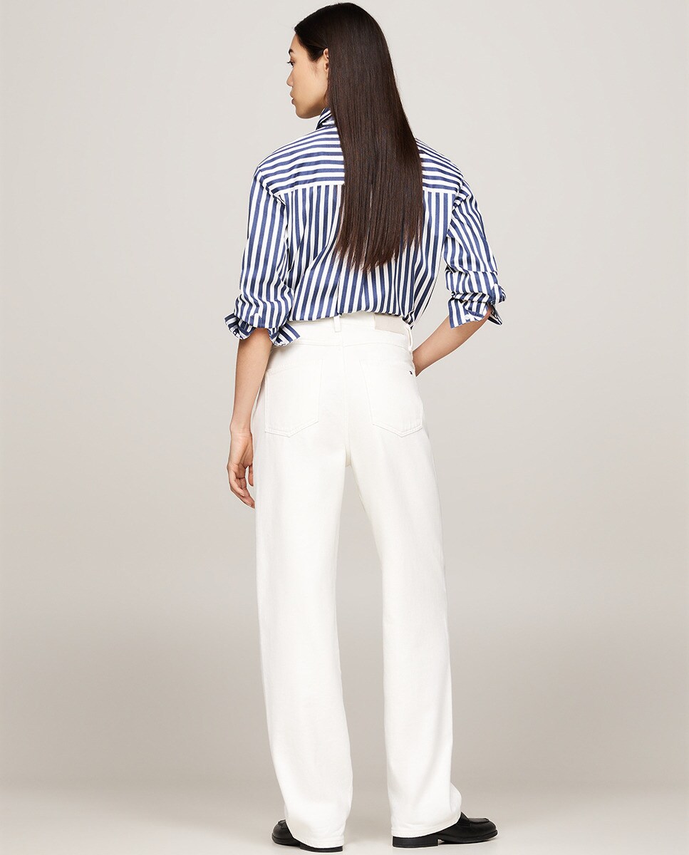 Jeans Relaxed Fit com Cintura Subida Branco-2