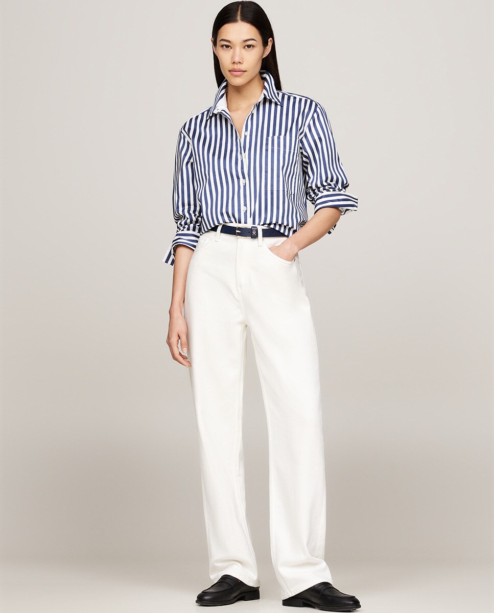 Jeans Relaxed Fit com Cintura Subida Branco-1