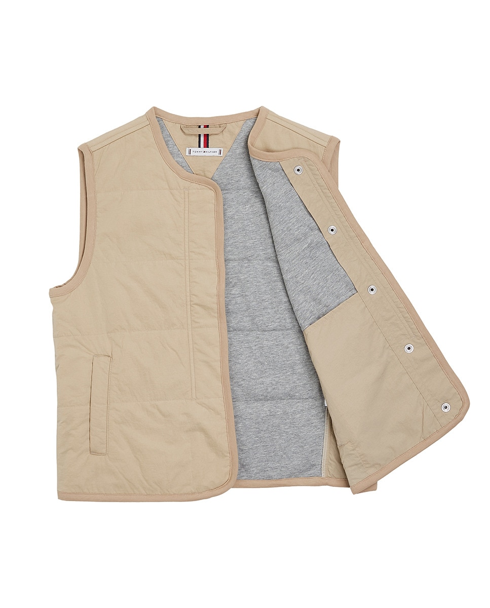 Colete com Decote Redondo e Fecho de Botões Invisíveis Bege-7