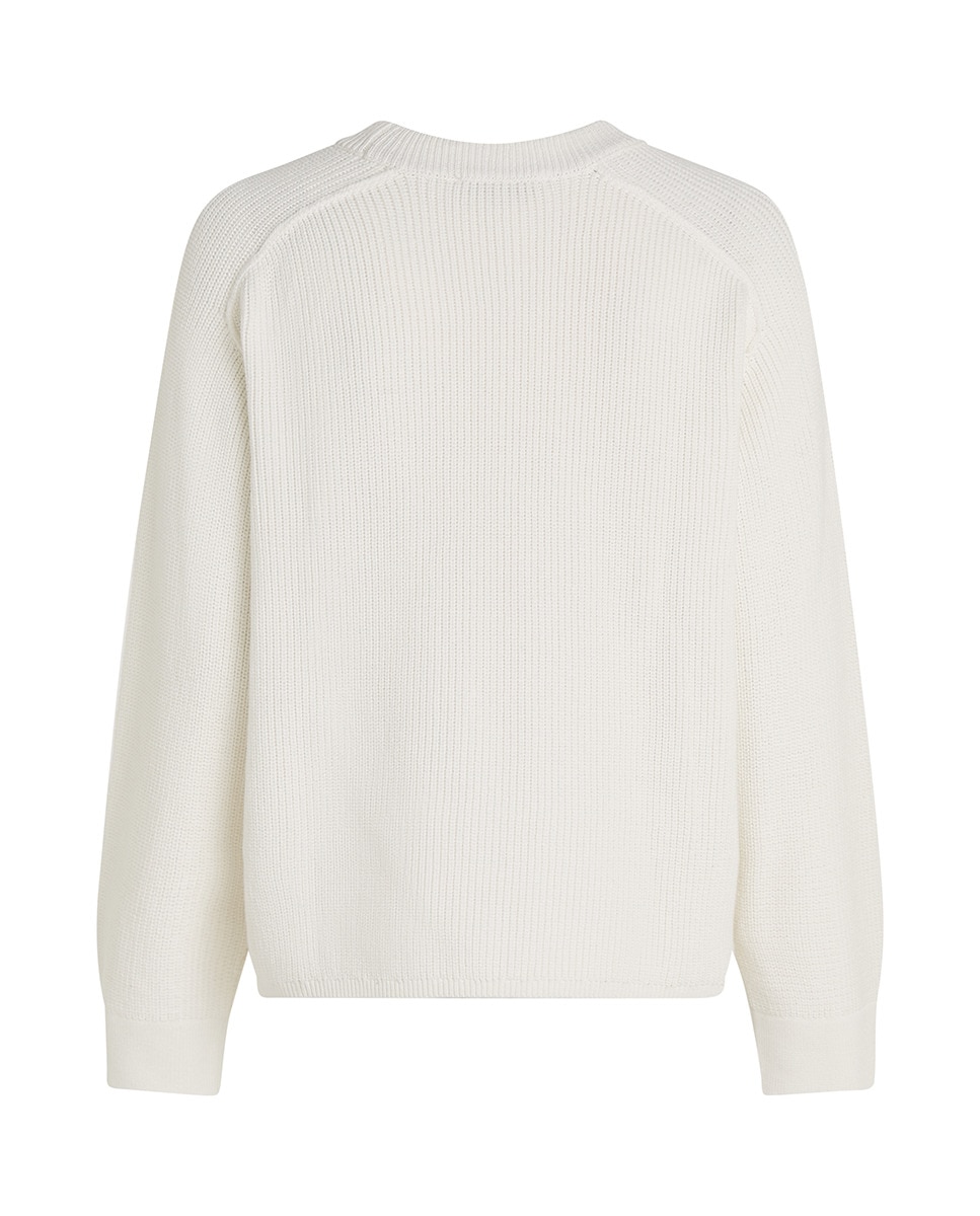 Camisola de malha de mulher com decote redondo e manga comprida Branco-6