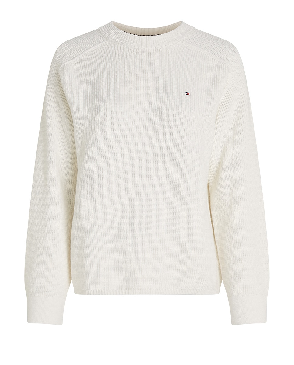 Camisola de malha de mulher com decote redondo e manga comprida Branco-5