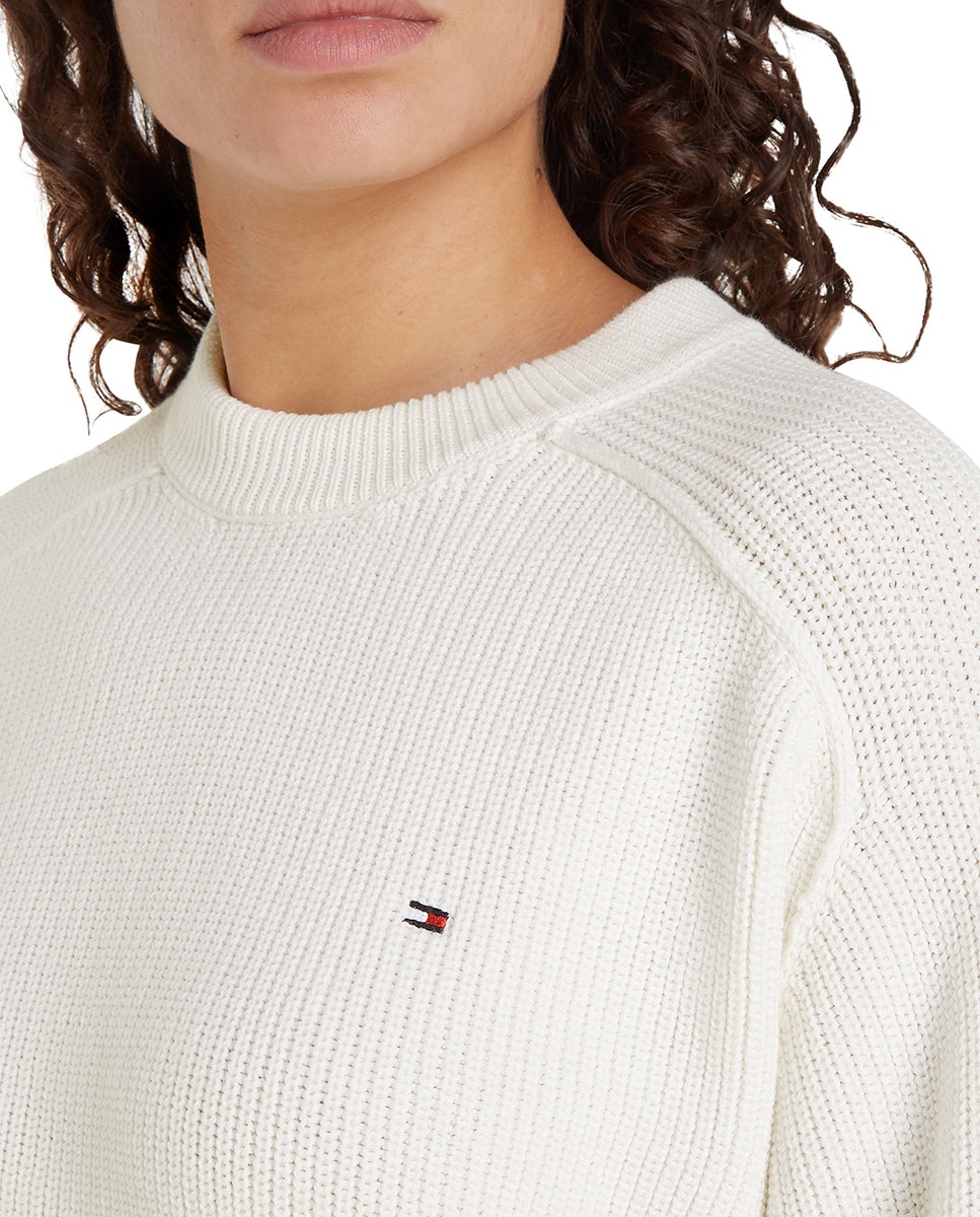 Camisola de malha de mulher com decote redondo e manga comprida Branco-3