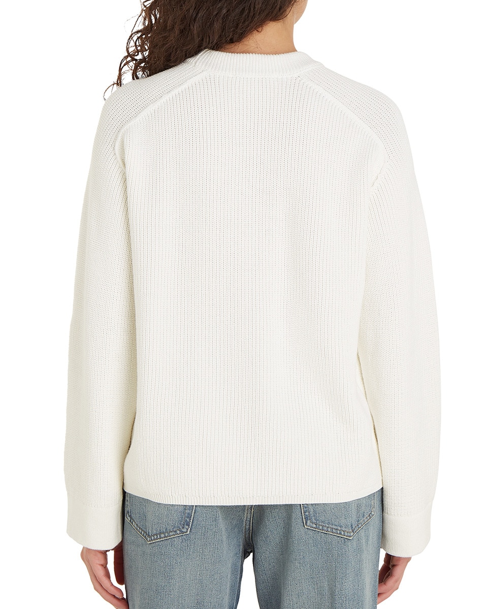 Camisola de malha de mulher com decote redondo e manga comprida Branco-2