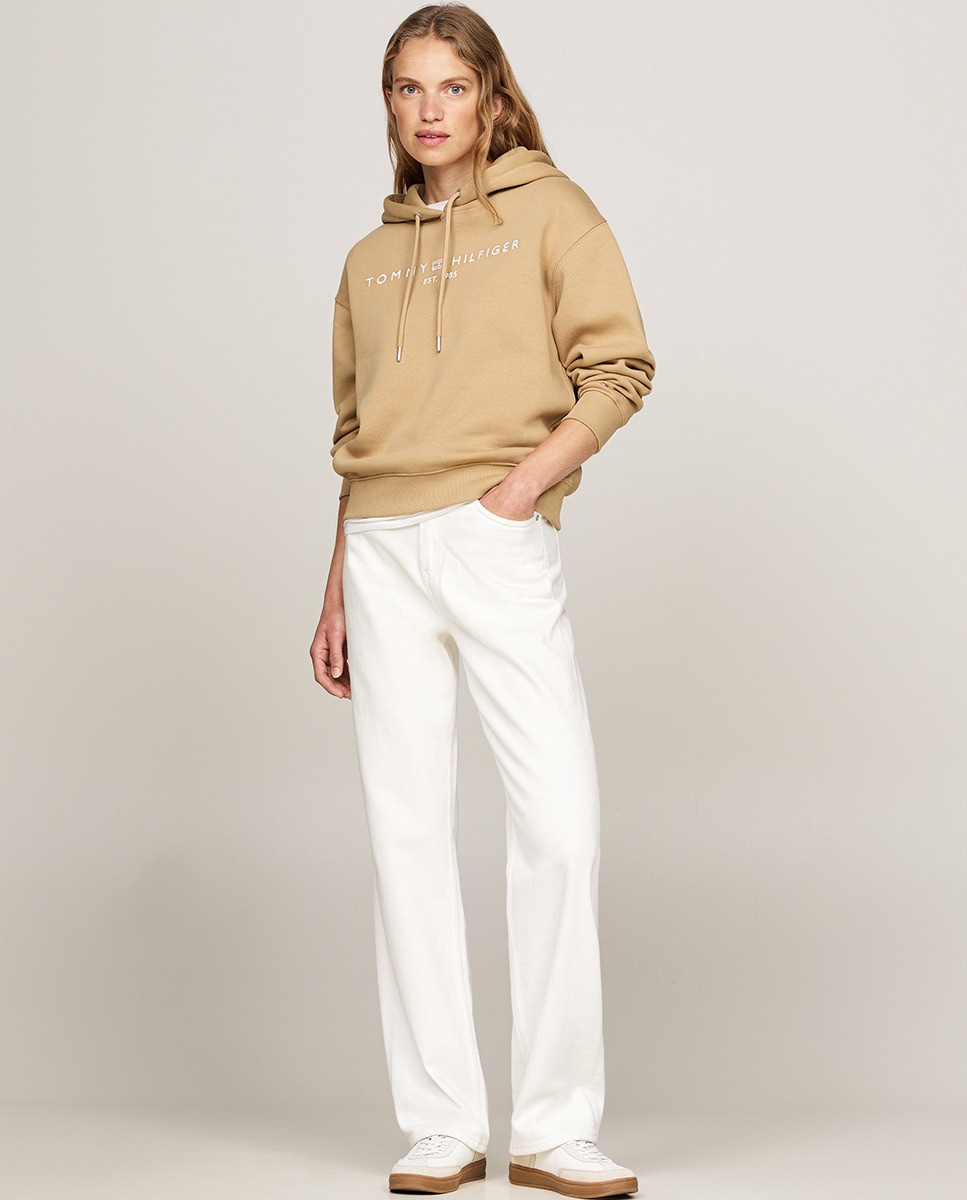 Sweatshirt com Decote Redondo e Capuz Castanho-claro-7