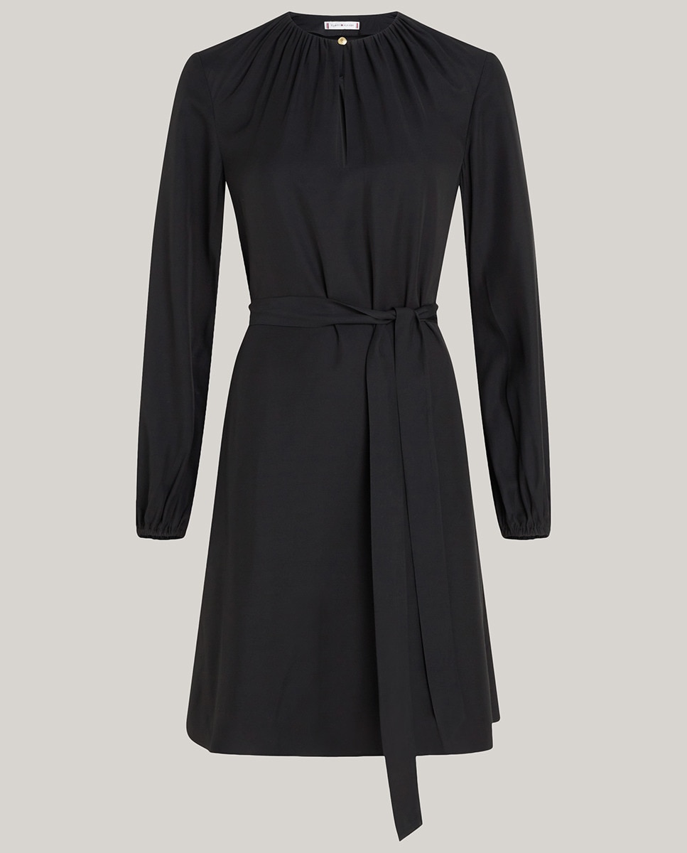 Vestido fluido com cinto Preto-5