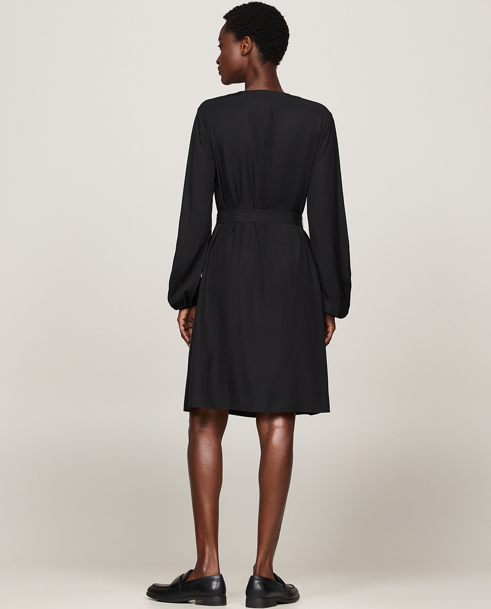 Vestido fluido com cinto Preto-2