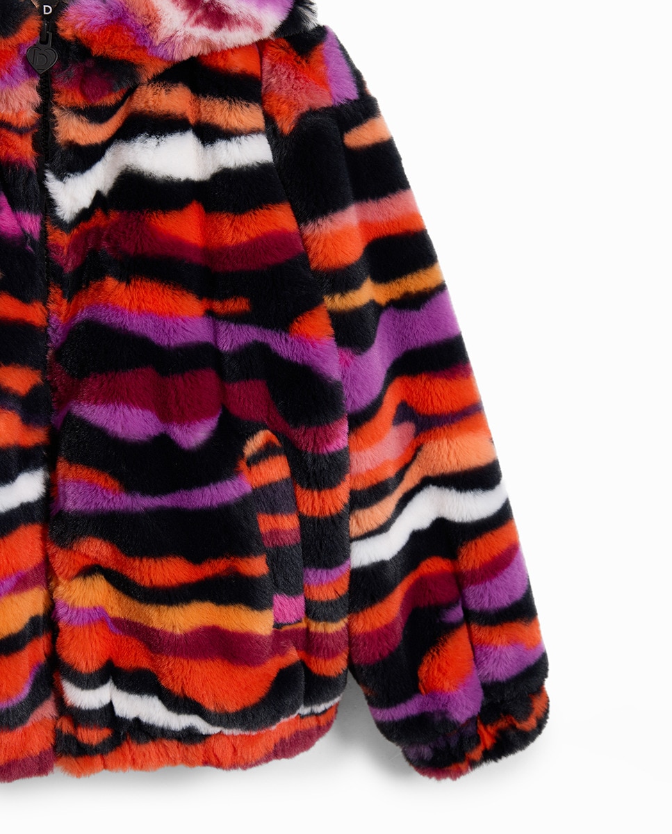 Casaco com Efeito de Pelo e Animal Print Rosa-3