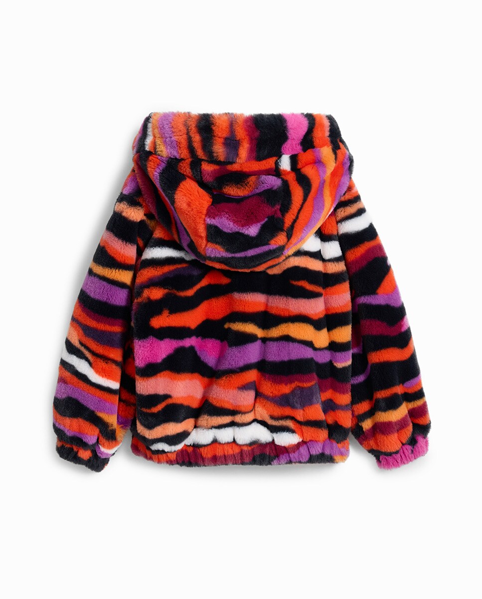 Casaco com Efeito de Pelo e Animal Print Rosa-2