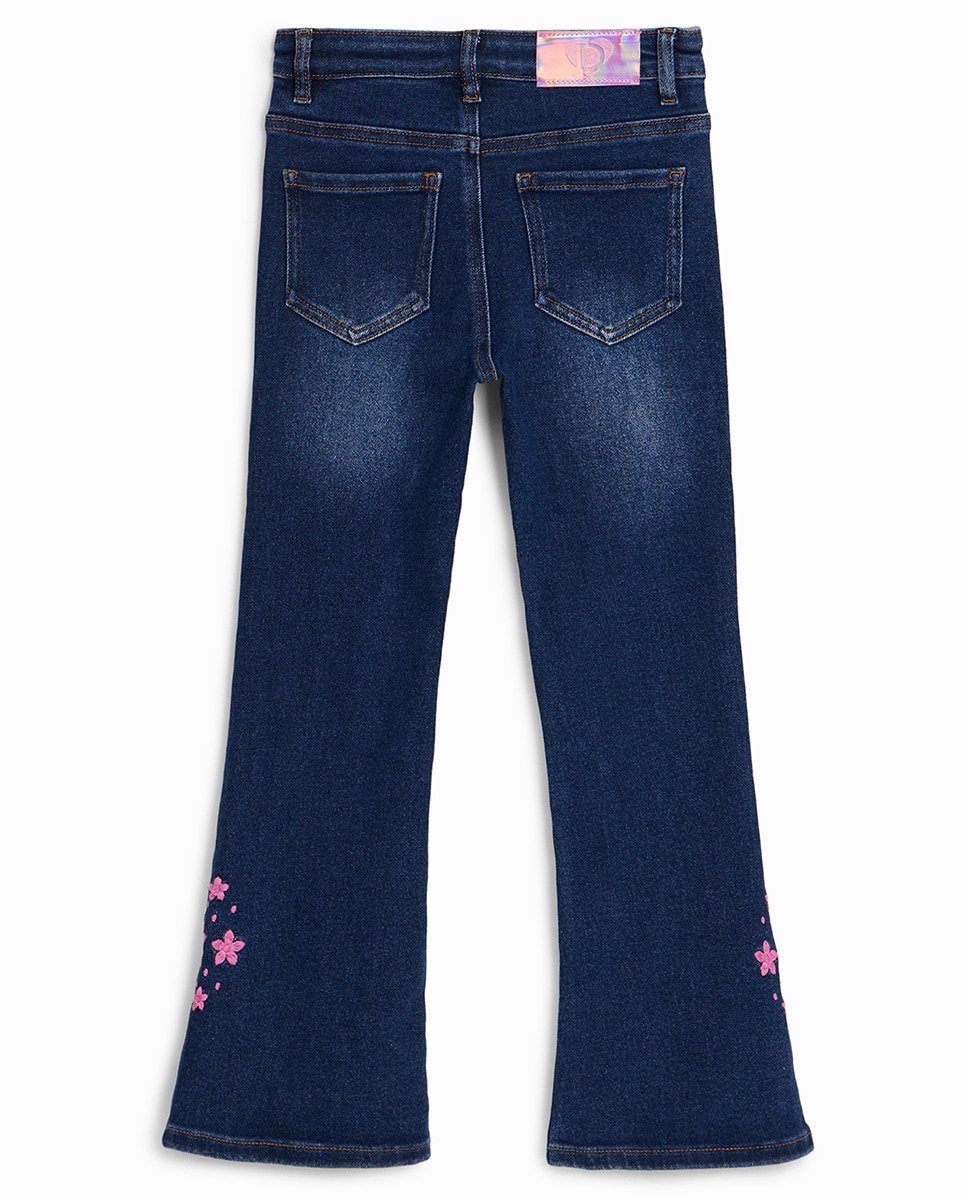 Jeans Flare com Estampado Floral Azul-marinho-4