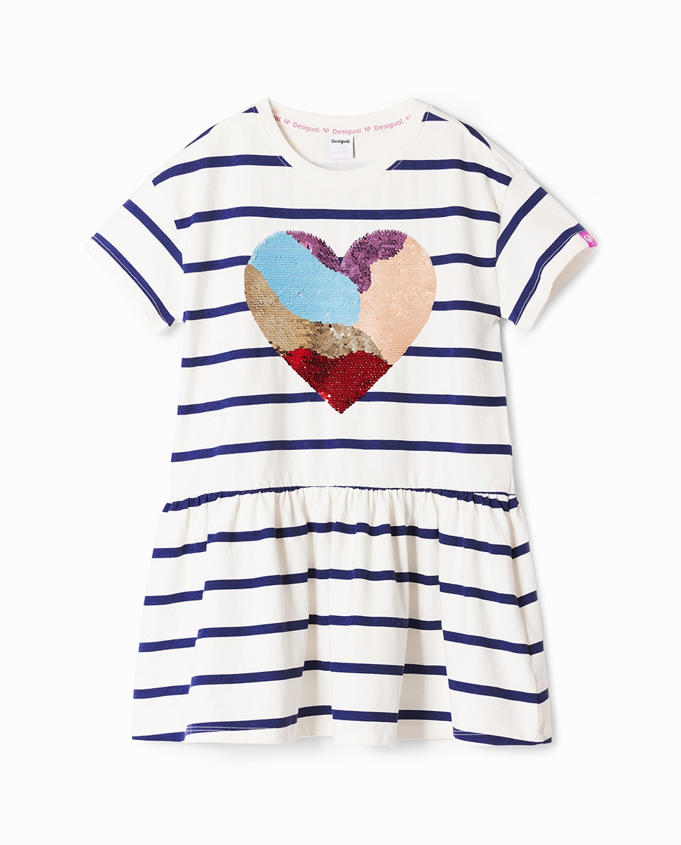 Vestido com Bordado de Coração à Frente Azul-marinho-3
