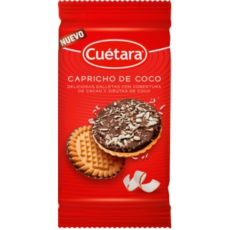 Bolachas com Cobertura de Chocolate e Pedaços de Coco embalagem 160 g - Cuétara
