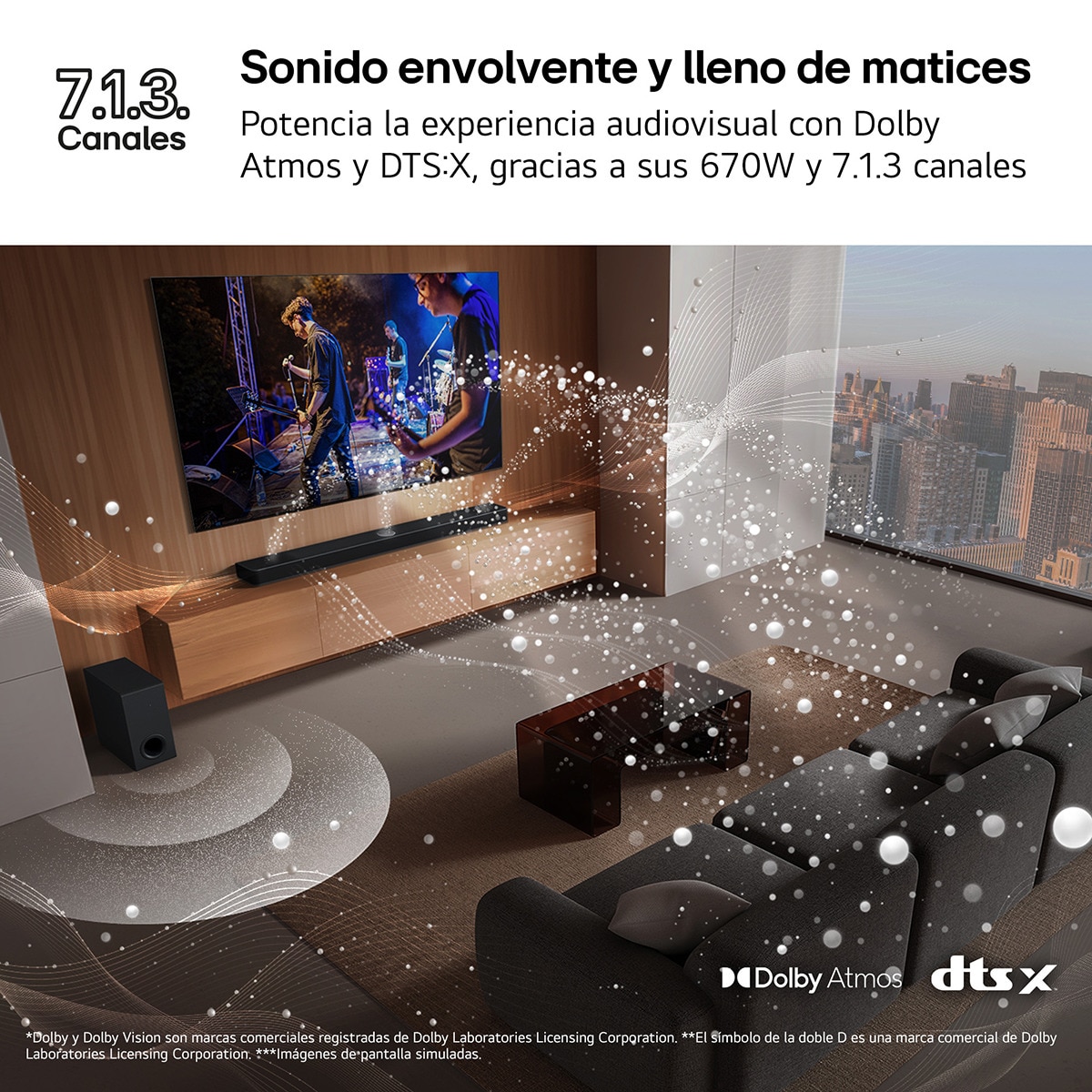 Barra de sonido LG S90TR AI Sound Pro 4K, 7.1.3, 670W, HDR10, Dolby Vision, Dolby Atmos y DTS:X, Wi-Fi, Subwoofer inalámbrico Negro-9