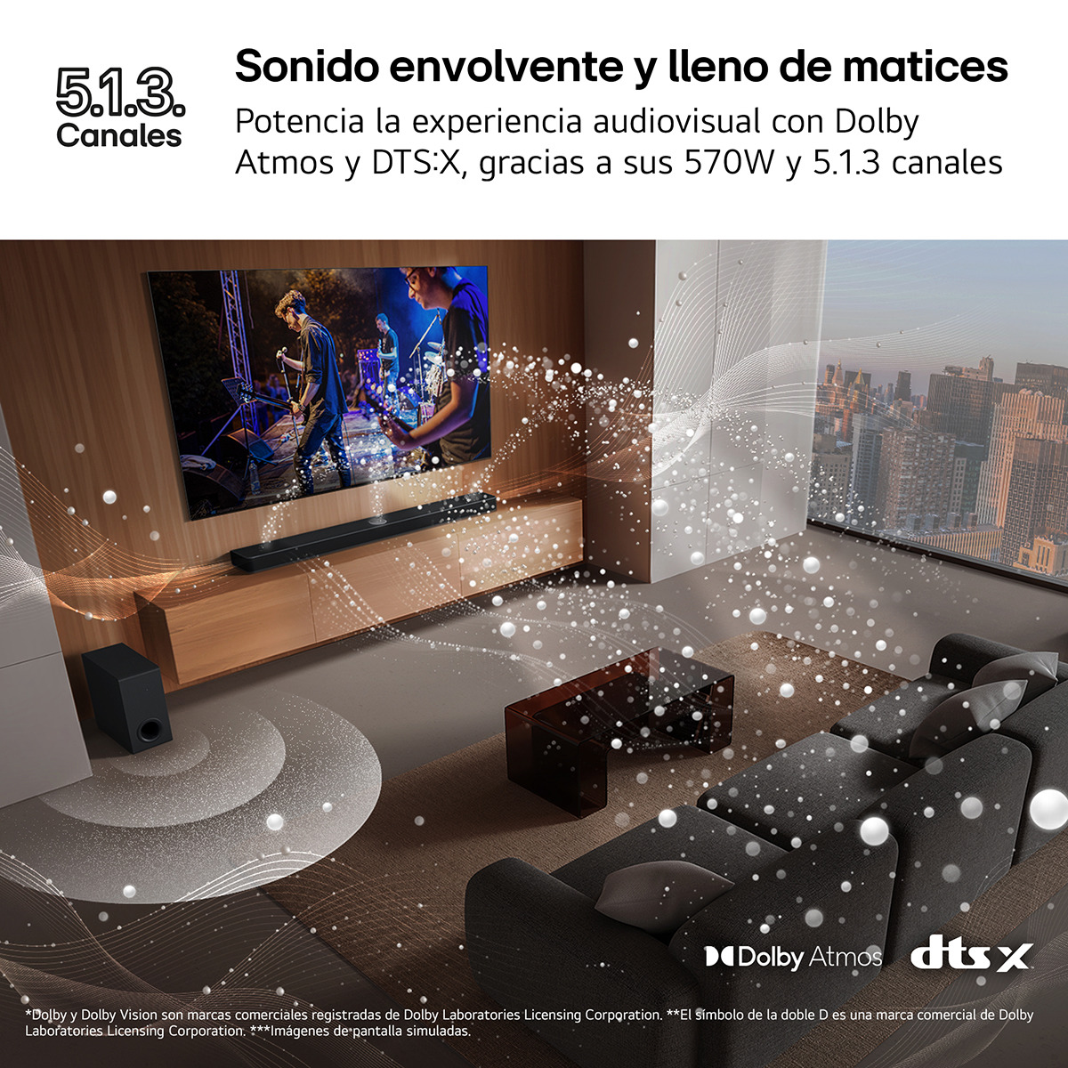 Barra de sonido LG S90TY AI Sound Pro 4K, 5.1.3, 570W, HDR10, Dolby Vision, Dolby Atmos y DTS:X, Wi-Fi, Subwoofer inalámbrico Negro-9