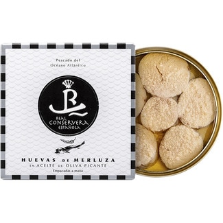 huevas de merluza en aceite de oliva picante lata 80 g neto escurrido - Real Conservera Española