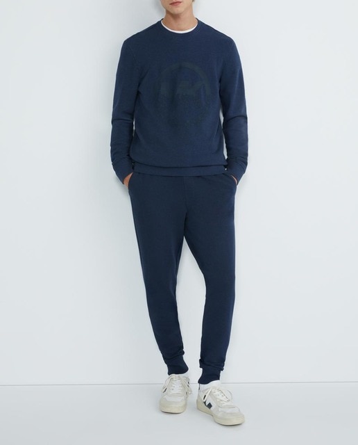 Imagen 0 de Jogger de hombre de algodón de rizo con logotipo azul lavado