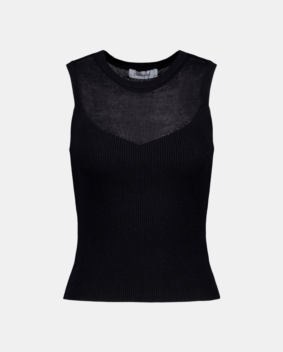 Camisola de Malha sem Mangas e com Transparência Preto-4