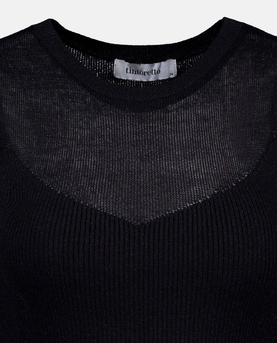 Camisola de Malha sem Mangas e com Transparência Preto-5