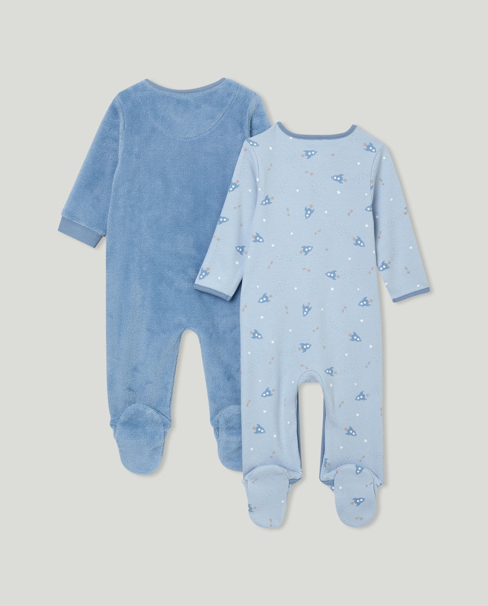Pack de Dois Babygrows de Bebé com Estampado Azul-2