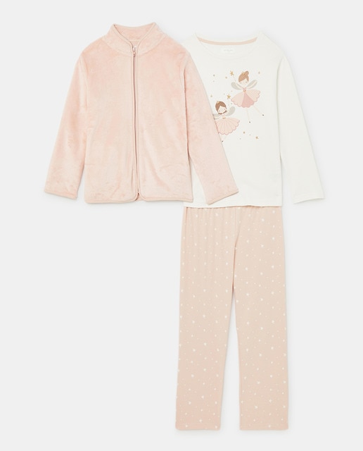 Imagen 0 de Pijama de niña largo de 3 piezas con forro polar