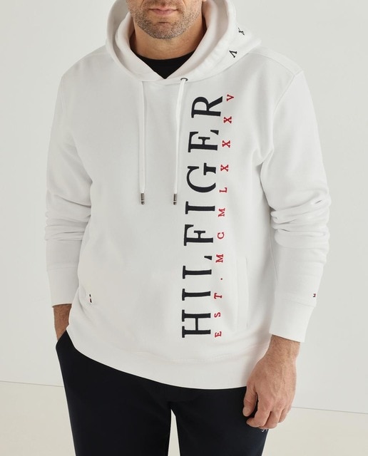 Imagen 0 de Sudadera de hombre con capucha logo vertical blanca tallas grandes