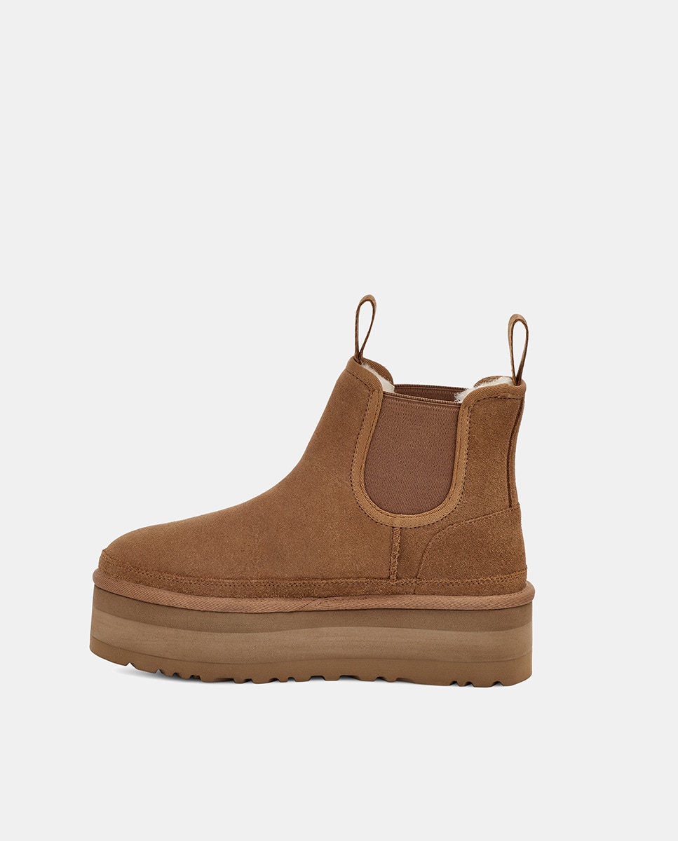 Botas Rasas Tipo Chelsea de Camurça com Plataforma - Camel Camel-3