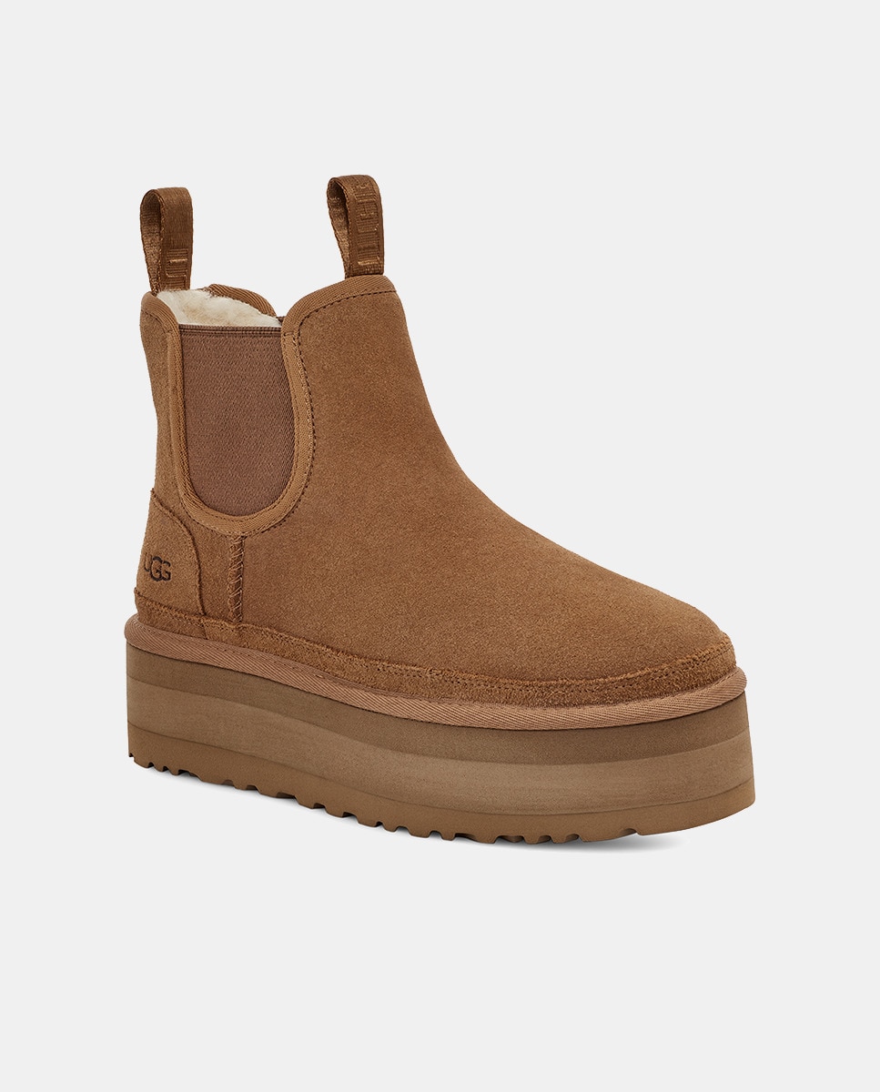 Botas Rasas Tipo Chelsea de Camurça com Plataforma - Camel Camel-2
