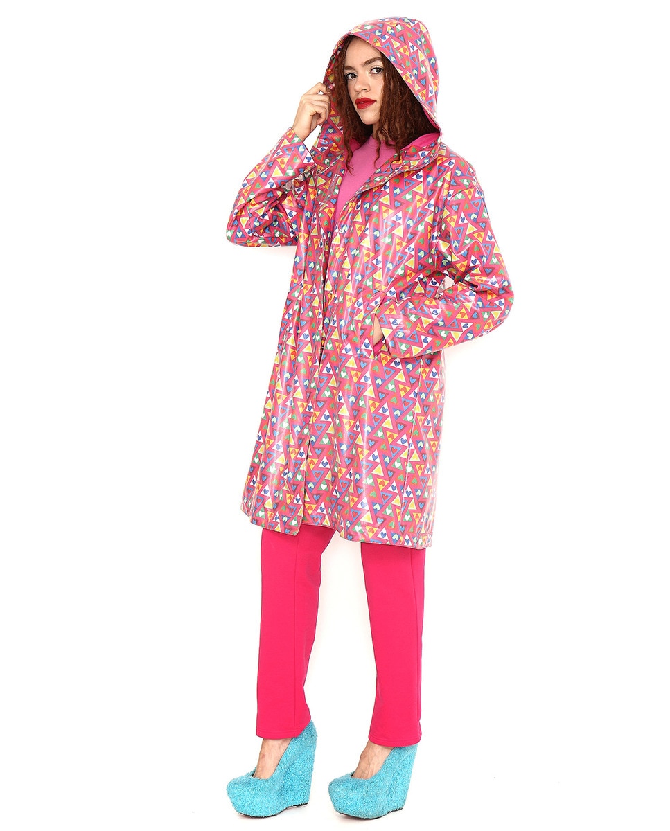 Impermeável com Capuz Estampado com Forro Multicolor-5