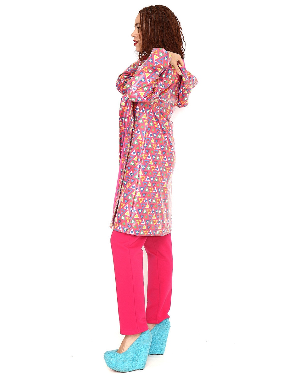 Impermeável com Capuz Estampado com Forro Multicolor-4